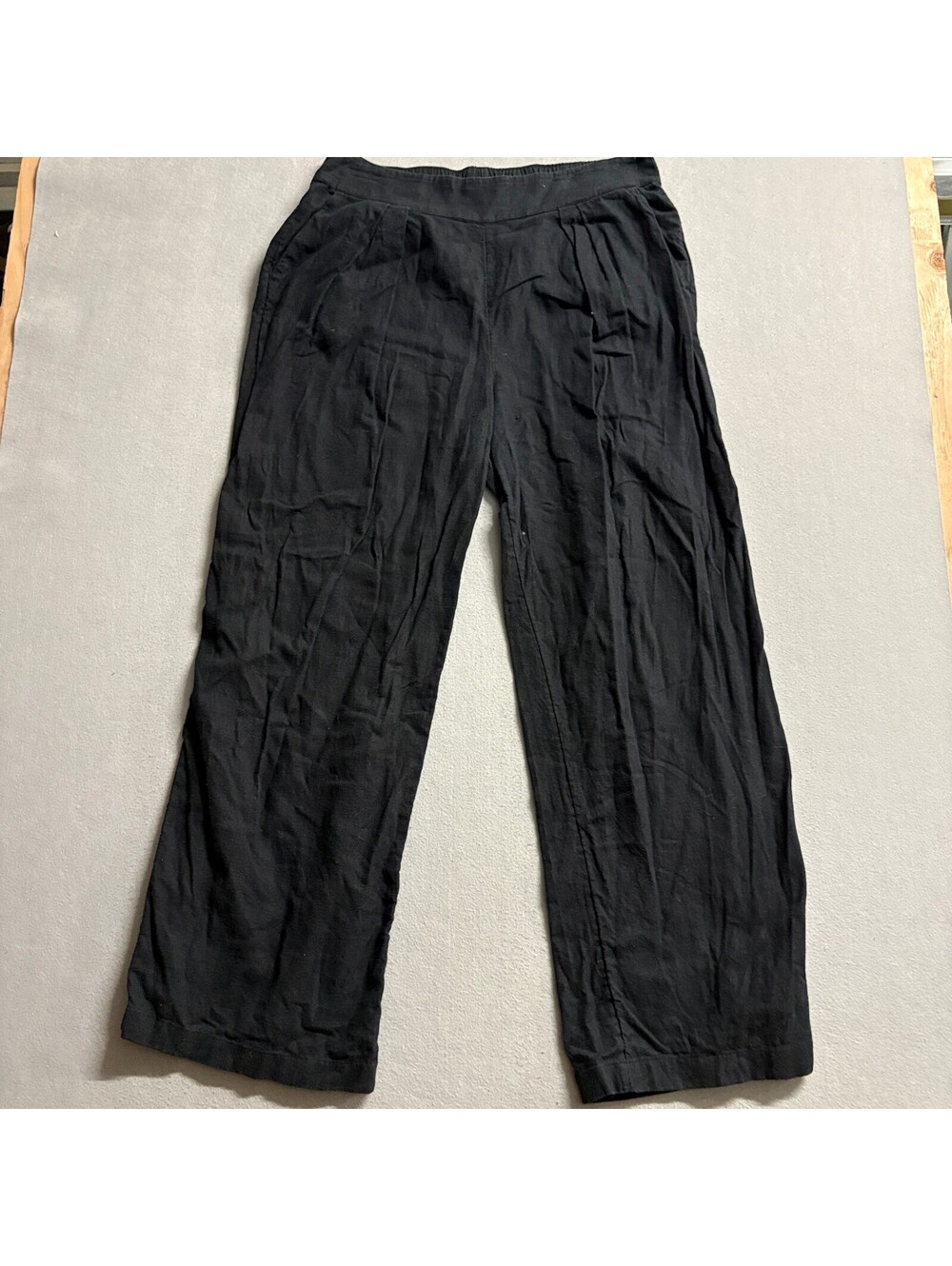 Abercrombie & Fitch Linen Blend Wide Leg Pants Womens Large Black Elastic Waist
